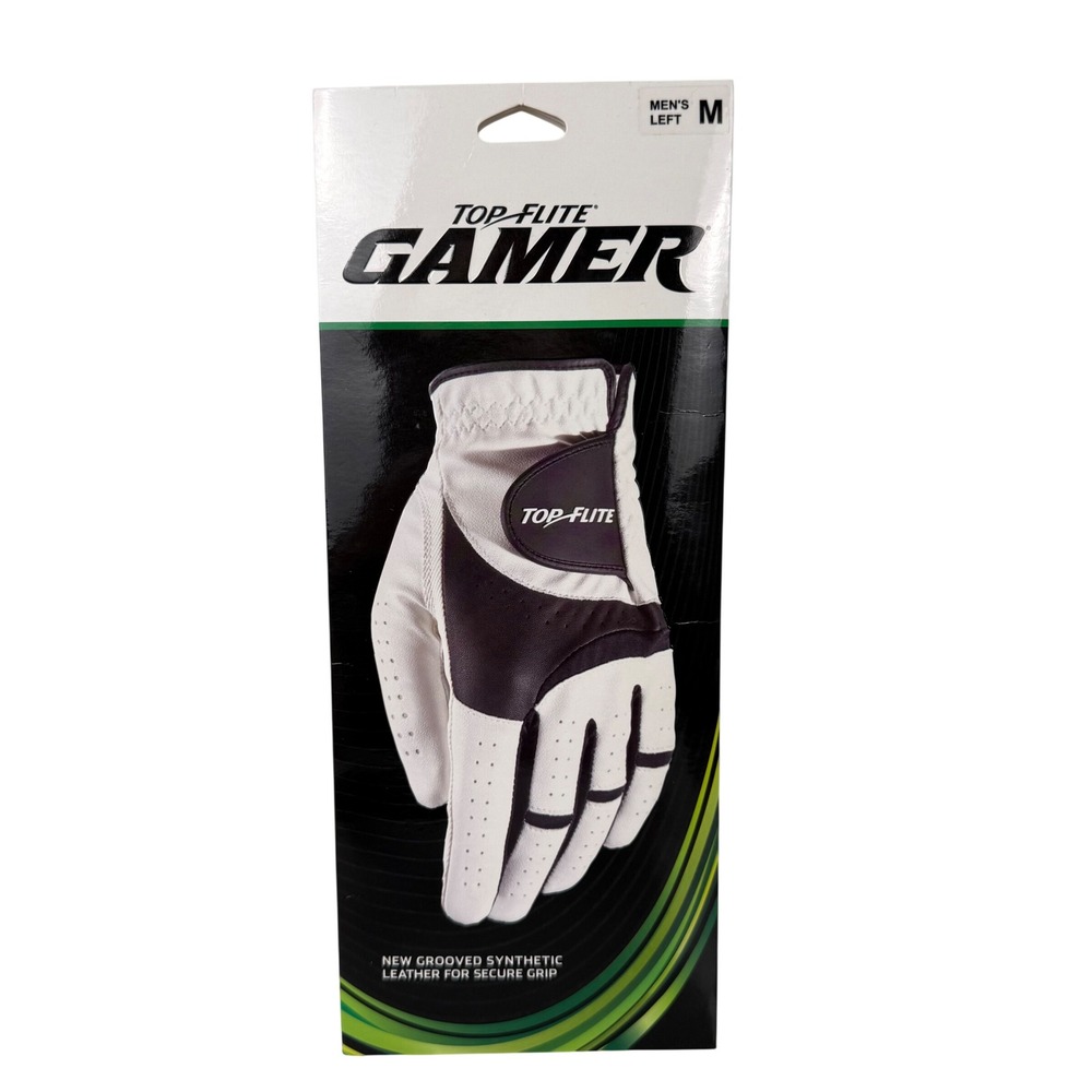 Top Flite Gamer Mens M Golf Glove White Left Hand Synthetic Leather Grip‎ NEW